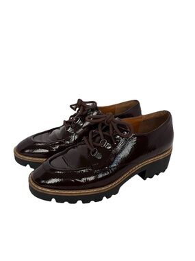 Donald J Pliner Evans Brown Patent Leather Platform Oxford Loafers Size 8